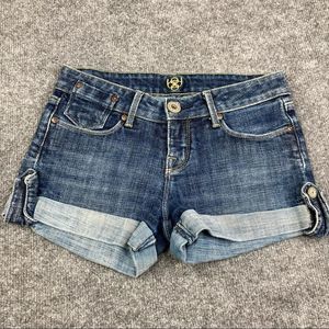bebe Roll Up Cuff Blue Denim Boyfriend Shorts
